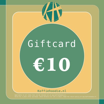 Giftcard waardebon voor de koffie hoodie liefhebber 10 euro.