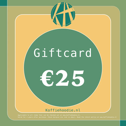 Giftcard waardebon voor de koffie hoodie liefhebber 25 euro.