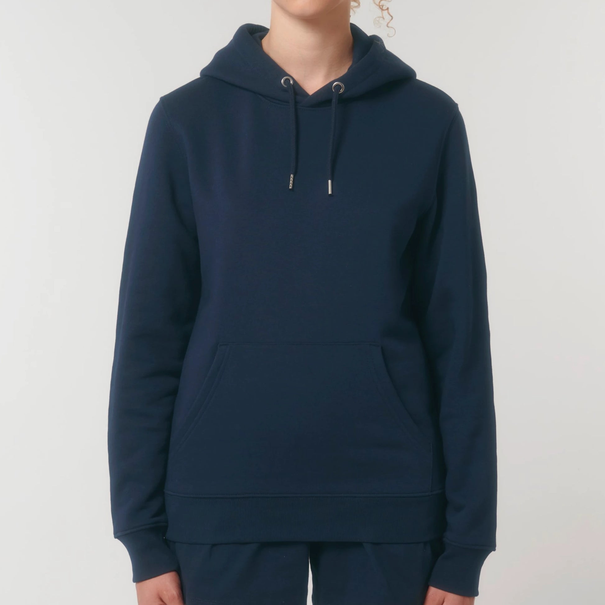 Hoodie organic blauw met koffie afbeelding van chemex quote op achterkant rug 10.