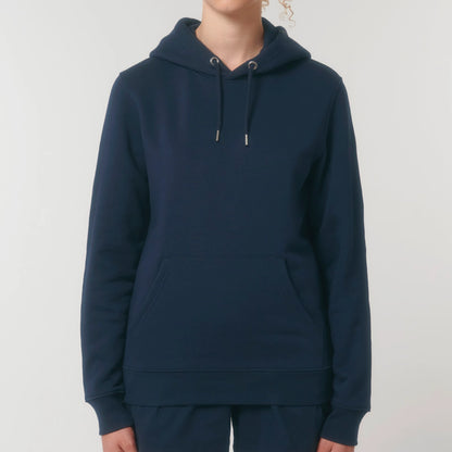 Hoodie organic blauw met koffie afbeelding van chemex quote op achterkant rug 10.