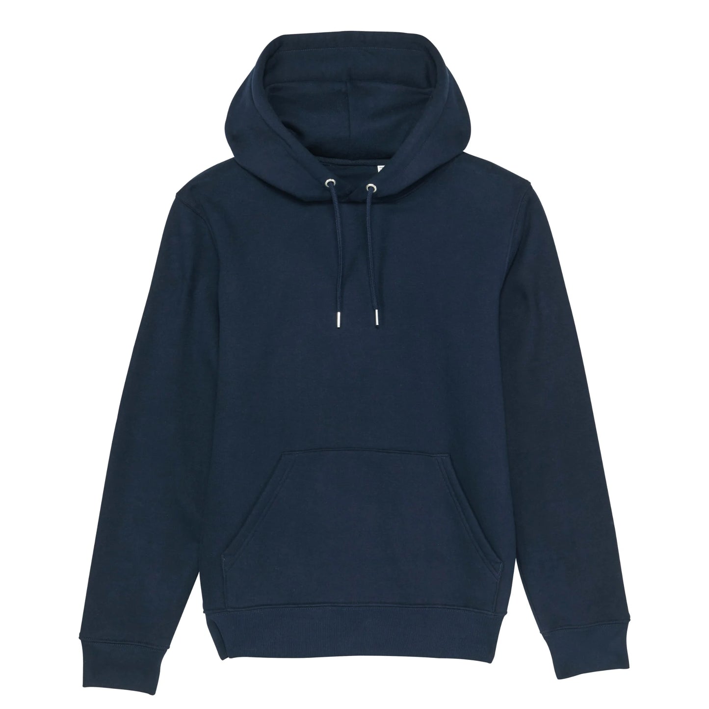 Hoodie organic blauw met koffie afbeelding van chemex quote op achterkant rug.