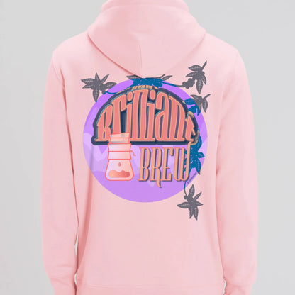 Roze Hoodie organic koffie afbeelding en tekst achterkant 3.