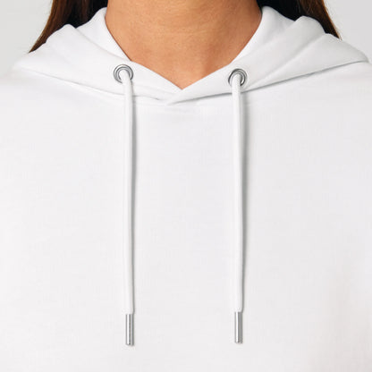 Hoodie organic wit met koffie afbeelding van percolator en coffee tekst op rug 6.